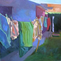 Linge gelé, huile sur toile, 130x130cm, 2018. Collection privée.