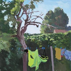 Le retour du cycliste, gouache sur papier, 22x24 cm, 2021, collection privée