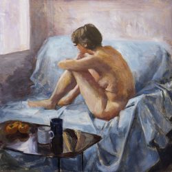 Anna nue, huile sur toile, 90x90cm, 2019.