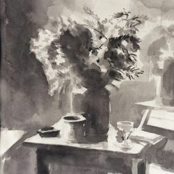Mimosas, lavis, collection privée.